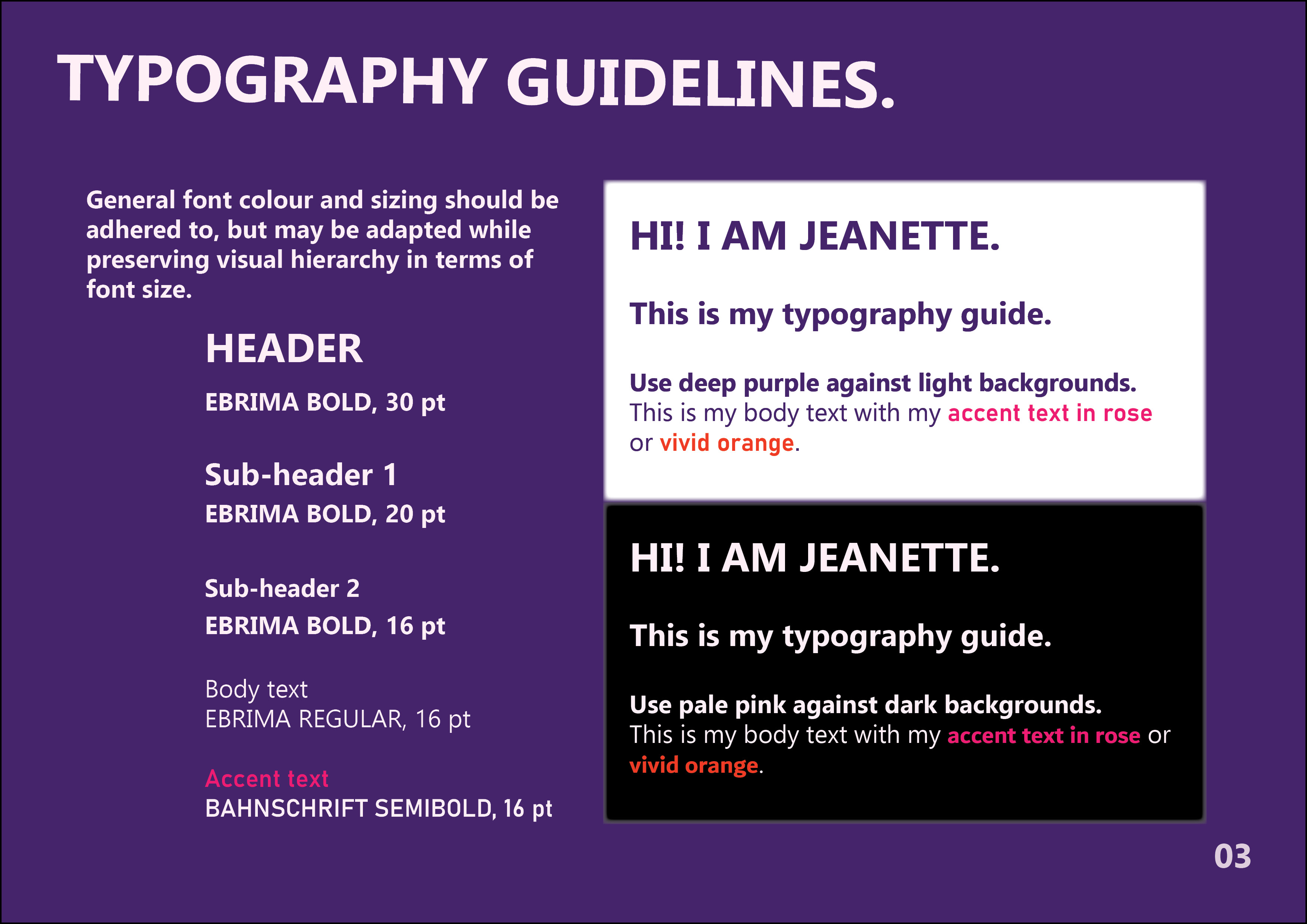 personal brand guide typography guidelines